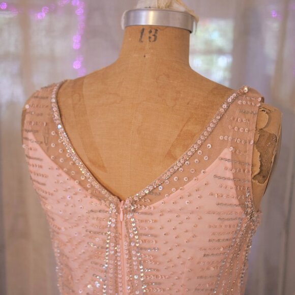 vtg 90s CACHE Y2K Pink Sequins Beaded Mermaid Maxi Dress Whimsigoth Fairycore 6 - Picture 7 of 16